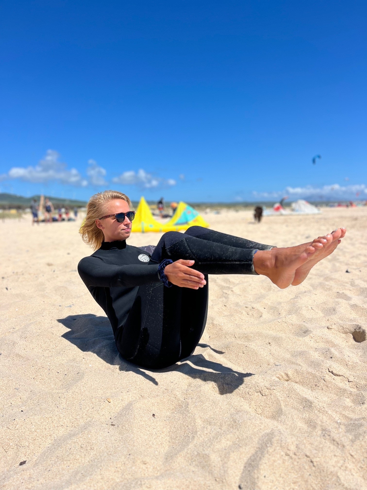Boat pose exercise to improve core strength, balance and body control for kitesurfing